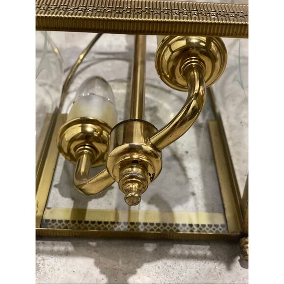 Vintage Brass and Etched Glass Hall Lantern Light Pendant Flush Mount Floral Mot - Picture 4 of 12